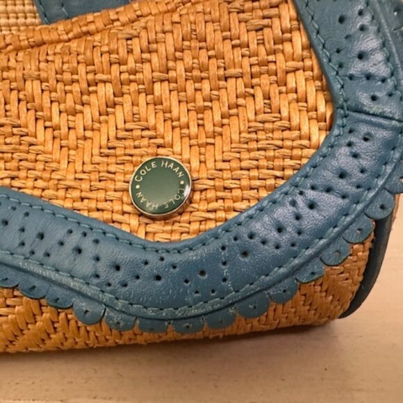 Cole Haan "Megan Straw" Shoulder/Satchel Bag with Leather Trim-VGUC - Picture 4 of 15